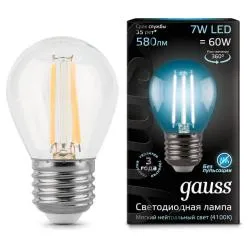 Лампа Gauss LED Filament Шар E27 7W 580lm 4100K 1/10/50