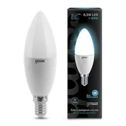 Лампа Gauss LED Свеча E14 6.5W 550lm 4100К 1/10/50
