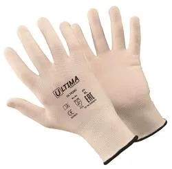 Перчатки нейлоновые с полиуретановым покрытием кончиков пальцев ULTIMA белые