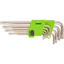 Набор ключей имбусовых Tamper-Torx, 9 шт., TT10-ТT50, 45x, закаленные, удлиненные, никель// Сибртех