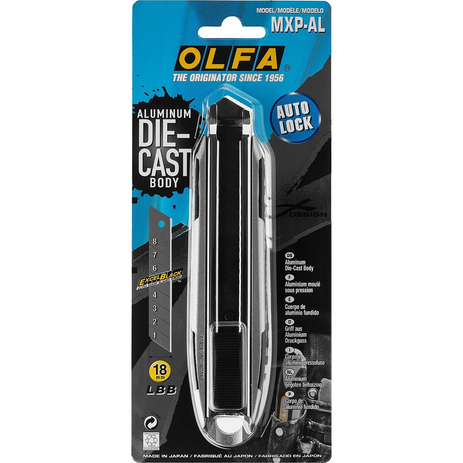 Нож OLFA 18мм цельная алюминиевая рукоятка X-design OL-MXP-AL