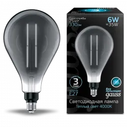Лампа Gauss LED Vintage Filament Straight PS160 6W E27 290*160mm Gray 330lm 4000K 1/6
