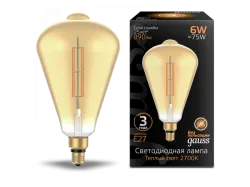 Лампа Gauss LED Vintage Filament Straight ST164 6W E27 164*297mm Amber 890lm 2700K 1/6