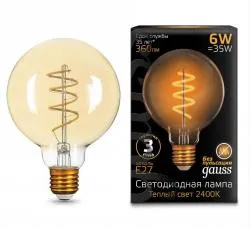 Лампа Gauss LED Filament G95 Flexible E27 6W Amber 360lm 2400К 1/20