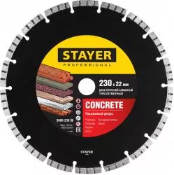 Диск алмазный по бетону граниту кирпичу STAYER 230х22.2 турбо-сегмент сухой рез 3660-230_z02
