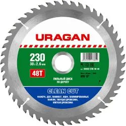 URAGAN Clean cut 230х30мм 48Т, диск пильный по дереву