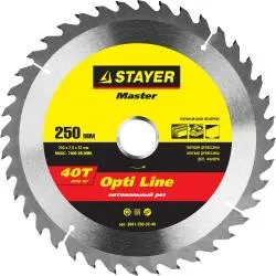Диск пильный STAYER 250x32мм 40T по дереву 3681-250-32-40