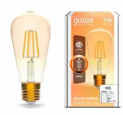 Лампа светодиодная филаментная Gauss Smart Home DIM E27 ST64 Golden 7 Вт 1/10/40