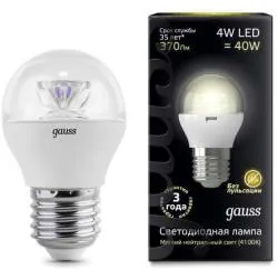 Лампа Gauss LED Globe Crystal Clear E27 4W 2700K 1/10/50
