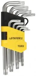 Набор STAYER "MASTER": Ключи имбусовые короткие Cr-V пластиковый держатель Т10-Т50мм 9 предметов