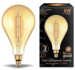 Лампа Gauss LED Vintage Filament Straight PS160 6W E27 160*290mm Amber 890lm 2700K 1/6