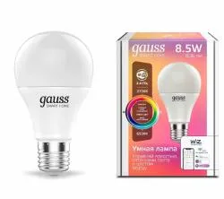 Лампа Светодиодная Gauss Smart Home RGBW E27 A60 8.5 Вт 2700-6500K 1/10/100
