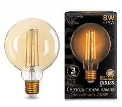 Лампа светодиодная g95 8W E27 2400K golden / GAUSS