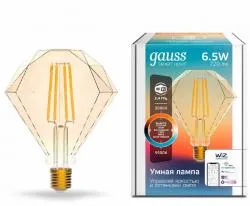 Лампа светодиодная филаментная Gauss Smart Home DIM+CCT E27 Diamond Golden 6,5 Вт 2000-5500