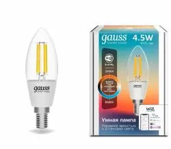 Лампа светодиодная филаментная Gauss Smart Home DIM+CCT E14 C35 4,5 Вт 2000-6500 К 1/10/40