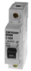 Выключатель СВЕТОЗАР автоматический, 1-полюсный, "С" (тип расцепления), 63 A, 230 / 400 В