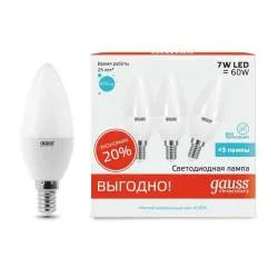Лампа Gauss LED Elementary Свеча 7W E14 4100K 1/40 (3 лампы в упаковке)