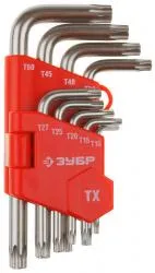 Набор ключей ЗУБР МАСТЕР имбусовые короткие Cr-V пластиковый держатель TORX 27462-1_z02
