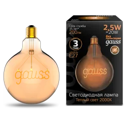 Лампа Gauss LED Filament G125 GAUSS E27 2,5W Golden 200lm 2000K 1/20