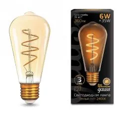 Лампа Gauss LED Filament ST64 Flexible E27 6W Golden 360lm 2400К 1/10/40