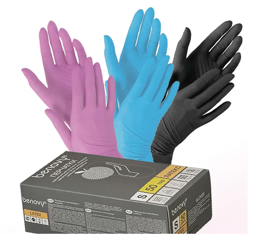 Купить перчатки l. Перчатки нитриловые одноразовые Benovy. Перчатки Бенови нитрил 100 пар. Nitrile Gloves перчатки. Перчатки нитриловые неопудренные черные размер XL (100шт/уп).