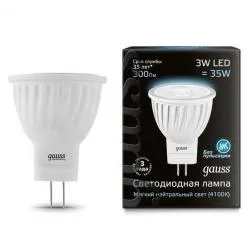 Лампа Gauss LED MR11 GU4 3W 300lm 4100K 1/10/100