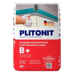 Клей для плитки PLITONIT В+ для к/керамогранита и натурального камня, класс C1TE серый 25кг