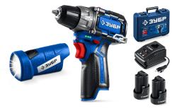 Набор ЗУБР КОМПАКТ #4 дрель-шуруповерт + LED фонарь BRUSHLESS 12 В 45 Н·м 2 АКБ DB-121-22F