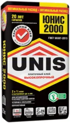 Клей для плитки UNIS 2000 армированный микроволокнами для внутренних работ серый 5кг