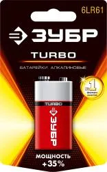 Щелочная батарейка ЗУБР Turbo 9 В тип 6LR61 крона 1 шт 59219_z01