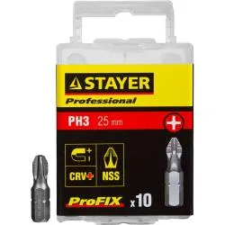 Биты STAYER "PROFESSIONAL" ProFix Phillips, хвостовик C 1/4", № 3, L=25мм, 10шт