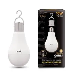 Лампа Gauss LED A60 10W E27 640lm 3000K с Li-Ion аккумулятором 1/10/60