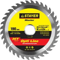 Диск пильный STAYER 190x30мм 36T по дереву 3681-190-30-36