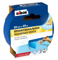Скотч малярный слабоклеюший 25ммх25м синий / UNIBOB