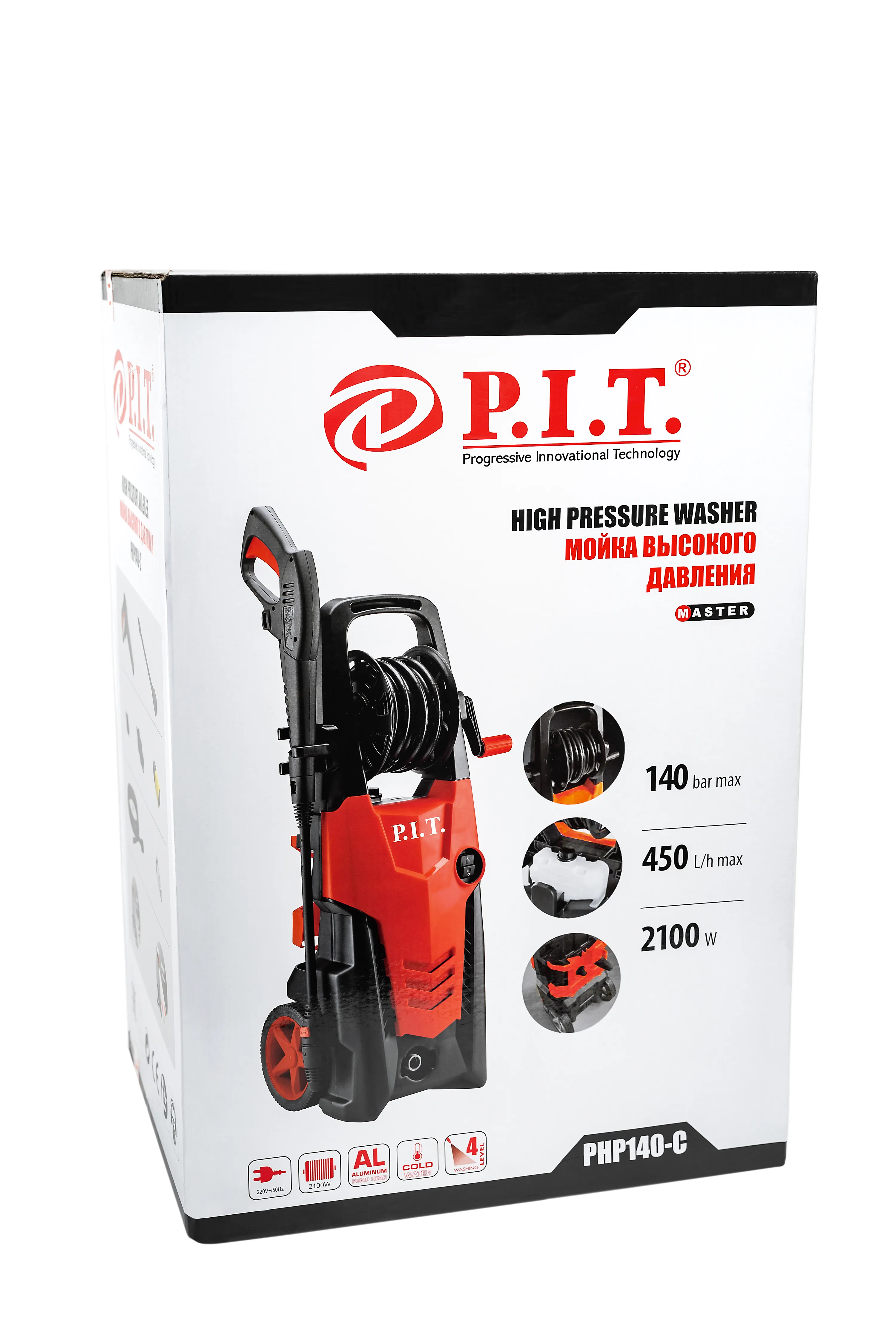 Мойка высокого давления P.I.T. PHP140-C 2100Вт 140бар 450л/час шланг 6м на колесах бачок для пены