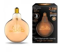 Лампа Gauss LED Filament G125 2020 E27 2,5W Golden 200lm 2000K 1/20