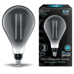 Лампа Gauss LED Vintage Filament Straight PS160 6W E27 290*160mm Gray 330lm 4000K 1/6