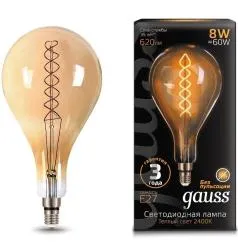 Лампа Gauss LED Vintage Filament Flexible A160 8W E27 160*300mm Amber 620lm 2400K 1/6