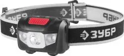 Фонарь ЗУБР "МАСТЕР" налобный светодиодный, 1Вт(80Лм)+2LED, 4 режима, 3ААА