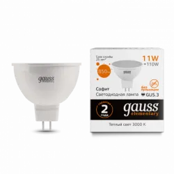 Лампа Gauss LED Elementary MR16 GU5.3 11W 850lm 3000K LED 13511
