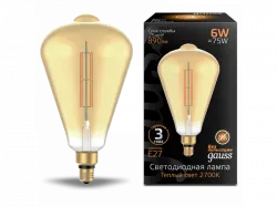 Лампа Gauss LED Vintage Filament Straight ST164 6W E27 164*297mm Amber 890lm 2700K 1/6