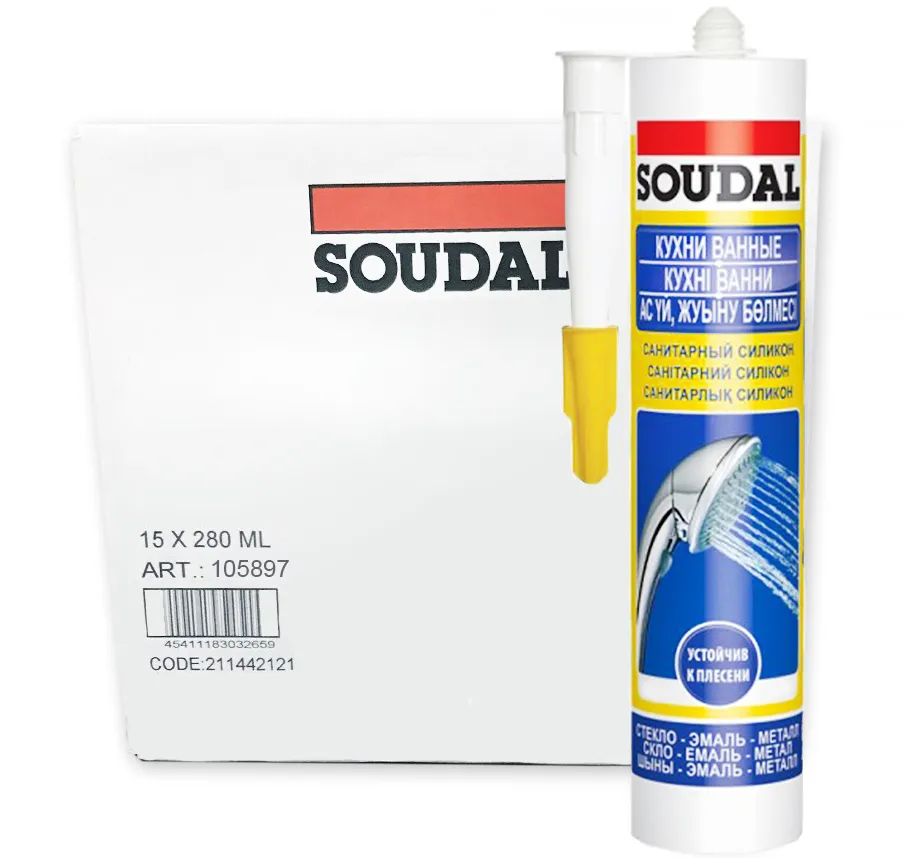 Герметик силиконовый SOUDAL санитарный бесцветный 280мл 105897