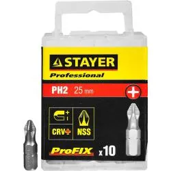 Биты STAYER "PROFESSIONAL" ProFix Phillips, хвостовик C 1/4", № 2, L=25мм, 10шт