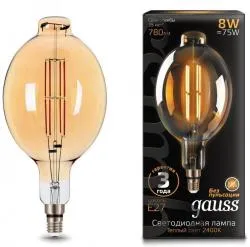 Лампа Gauss LED Vintage Filament BT180 8W E27 180*360mm Amber 780lm 2400K 1/6
