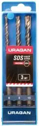 URAGAN Набор буров SDS-plus 3 шт: 5 х 160, 6 х 160, 8 х 160 мм