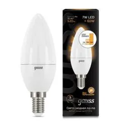 Лампа Gauss LED Свеча E14 7W 560lm 3000К 1/10/100