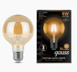 Лампа Gauss LED Filament G95 E27 6W Amber 550lm 2400K 1/20