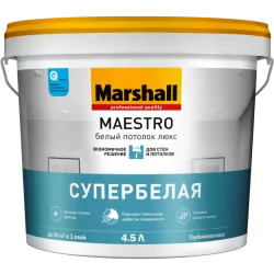 Краска MARSHALL Maestro Белый Потолок Люкс для потолка водно-дисперсионная глубокоматовая белая 4,5л