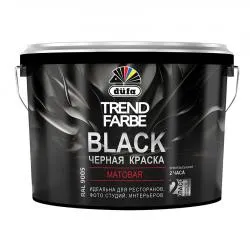 Краска Dufa Trend Farbe Black для стен и потолков, водно-дисперсионная, матовая черная 10л