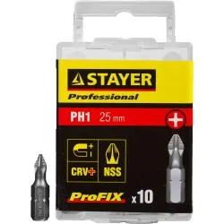 Биты STAYER "PROFESSIONAL" ProFix Phillips, хвостовик C 1/4", № 1, L=25мм, 10шт